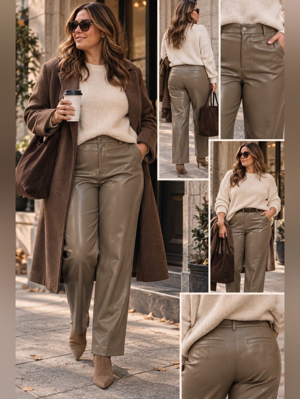 Calvin Klein Jeans Walnut/Tan Wide-Leg Vegan Leather Pants NWT